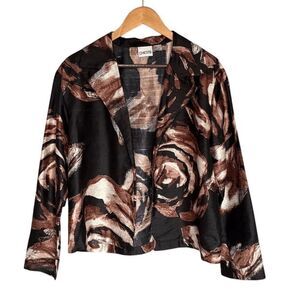 Chico's Women's Floral Silk Open Jacket Size 2 Multicolor Long Sleeve Casual